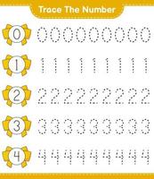 Trace the number. Tracing number with Ribbon. Educational children game, printable worksheet, vector illustration