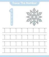 Trace the number. Tracing number with Snowflake. Educational children game, printable worksheet, vector illustration
