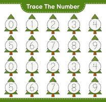 Trace the number. Tracing number with Christmas Tree. Educational children game, printable worksheet, vector illustration