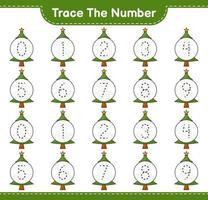 Trace the number. Tracing number with Christmas Tree. Educational children game, printable worksheet, vector illustration