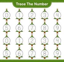 Trace the number. Tracing number with Christmas Tree. Educational children game, printable worksheet, vector illustration