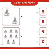 Count and match, count the number of Shuttlecock and match with the right numbers. Educational children game, printable worksheet, vector illustration