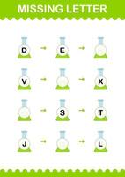 Missing letter with Erlenmeyer Flask. Worksheet for kids vector