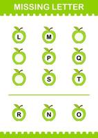 Missing letter with Apple. Worksheet for kids vector