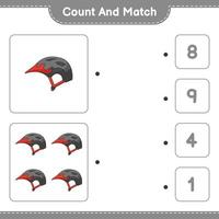 Count and match, count the number of Bicycle Helmet and match with the right numbers. Educational children game, printable worksheet, vector illustration