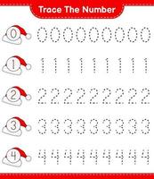 Trace the number. Tracing number with Santa Hat. Educational children game, printable worksheet, vector illustration