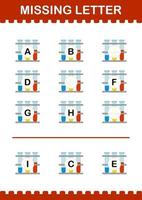 Missing letter with Test Tube. Worksheet for kids vector