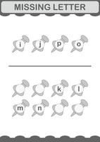 Missing letter with Push Pin. Worksheet for kids vector