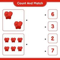 Count and match, count the number of Boxing Gloves and match with the right numbers. Educational children game, printable worksheet, vector illustration