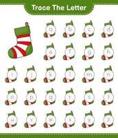 Trace the letter. Tracing letter alphabet with Christmas Sock. Educational children game, printable worksheet, vector illustration