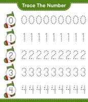 Trace the number. Tracing number with Christmas Sock. Educational children game, printable worksheet, vector illustration