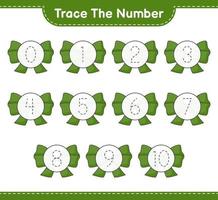 Trace the number. Tracing number with Ribbon. Educational children game, printable worksheet, vector illustration