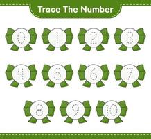 Trace the number. Tracing number with Ribbon. Educational children game, printable worksheet, vector illustration