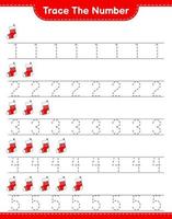 Trace the number. Tracing number with Christmas Sock. Educational children game, printable worksheet, vector illustration