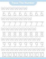 Trace the number. Tracing number with Ribbon. Educational children game, printable worksheet, vector illustration