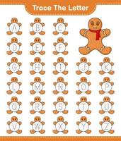 Trace the letter. Tracing letter alphabet with Gingerbread Man. Educational children game, printable worksheet, vector illustration