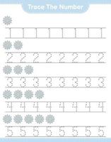 Trace the number. Tracing number with Snowflake. Educational children game, printable worksheet, vector illustration