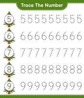 rastrear el número. número de rastreo con árbol de navidad. juego educativo para niños, hoja de cálculo imprimible, ilustración vectorial vector