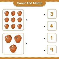 Count and match, count the number of Baseball Glove and match with the right numbers. Educational children game, printable worksheet, vector illustration