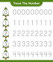 Trace the number. Tracing number with Christmas Tree. Educational children game, printable worksheet, vector illustration