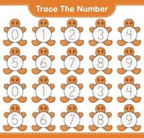 Trace the number. Tracing number with Gingerbread Man. Educational children game, printable worksheet, vector illustration