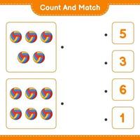 Count and match, count the number of Volleyball and match with the right numbers. Educational children game, printable worksheet, vector illustration