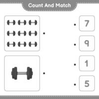 cuenta y empareja, cuenta el número de mancuernas y empareja con los números correctos. juego educativo para niños, hoja de cálculo imprimible, ilustración vectorial vector