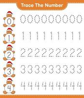 Trace the number. Tracing number with Gingerbread Man. Educational children game, printable worksheet, vector illustration