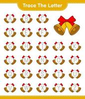 Trace the letter. Tracing letter alphabet with Christmas Bell. Educational children game, printable worksheet, vector illustration