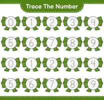Trace the number. Tracing number with Ribbon. Educational children game, printable worksheet, vector illustration