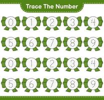 Trace the number. Tracing number with Ribbon. Educational children game, printable worksheet, vector illustration