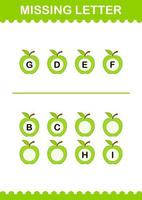 Missing letter with Apple. Worksheet for kids vector