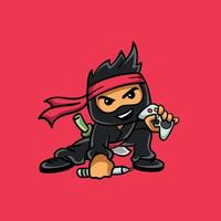 Little Ninja Kid Character Logo Template vector