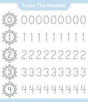 Trace the number. Tracing number with Snowflake. Educational children game, printable worksheet, vector illustration