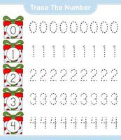 Trace the number. Tracing number with Gift Box. Educational children game, printable worksheet, vector illustration