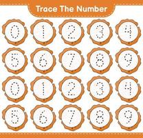 Trace the number. Tracing number with Cookie. Educational children game, printable worksheet, vector illustration