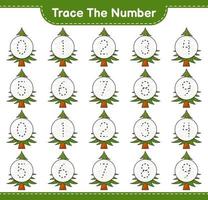 Trace the number. Tracing number with Christmas Tree. Educational children game, printable worksheet, vector illustration