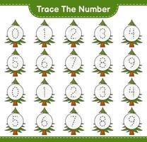 Trace the number. Tracing number with Christmas Tree. Educational children game, printable worksheet, vector illustration