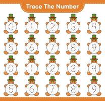 Trace the number. Tracing number with Gingerbread Man. Educational children game, printable worksheet, vector illustration