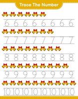 Trace the number. Tracing number with Christmas Bell. Educational children game, printable worksheet, vector illustration