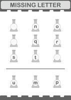 Missing letter with Erlenmeyer Flask. Worksheet for kids vector