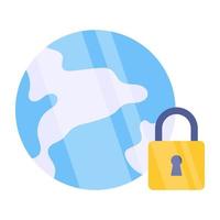Globe with padlock, icon of global security vector