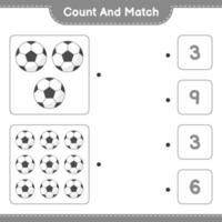 Count and match, count the number of Soccer Ball and match with the right numbers. Educational children game, printable worksheet, vector illustration