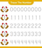 Trace the number. Tracing number with Christmas Bell. Educational children game, printable worksheet, vector illustration