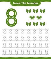 Trace the number. Tracing number with Ribbon. Educational children game, printable worksheet, vector illustration