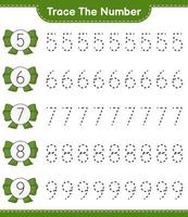 Trace the number. Tracing number with Ribbon. Educational children game, printable worksheet, vector illustration