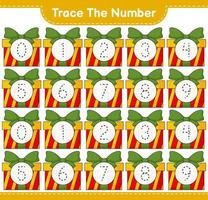 Trace the number. Tracing number with Gift Box. Educational children game, printable worksheet, vector illustration