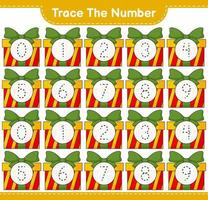 Trace the number. Tracing number with Gift Box. Educational children game, printable worksheet, vector illustration