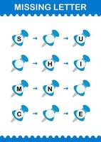 falta letra con alfiler. hoja de trabajo para niños vector