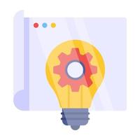 Light bulb with gears showcasing idea generation icon vector